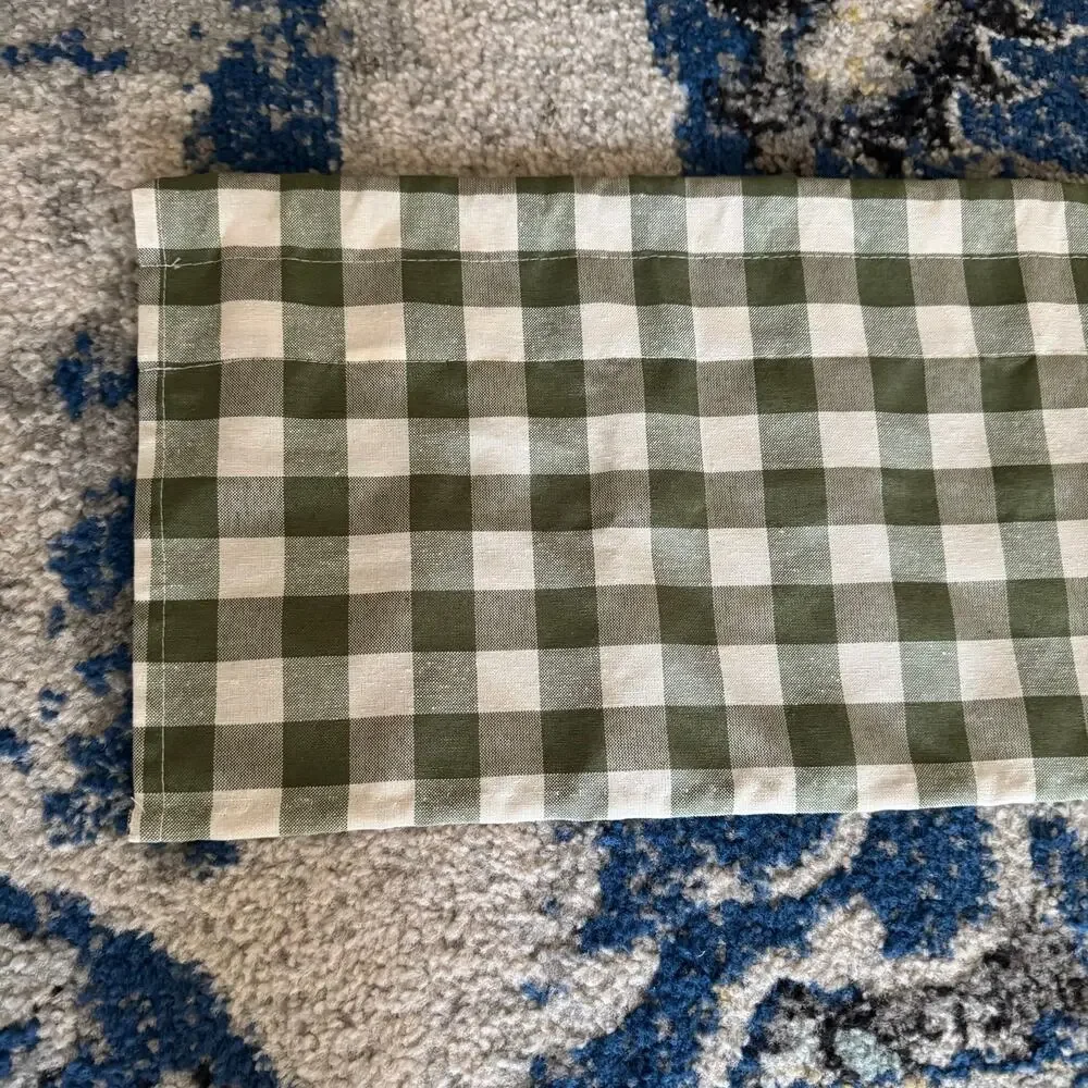 Green Gingham Check Curtains Set of 2 and Valance Polyester Cotton Cottage Core